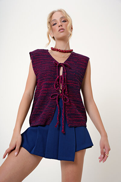 Trend Alaçatı Stili Damen-Strickweste mit roter Schleife – ALC-X12741