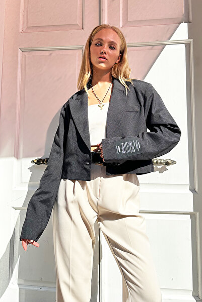 Trend Alaçatı Stili Черно яке с блейзър - подплатени рамене и подплата, Alc-X12718