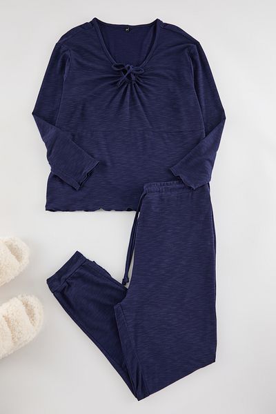 Trendyol Curve Navy Blue Knitted Pajama Set with U Collar - Tbbaw25ai00053