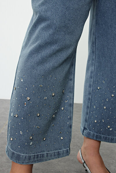 Trendyol Curve Blugi de mărime mare, albastru deschis, cu tăietură dreaptă