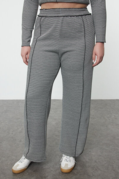 Trendyol Curve Plus Size Black-White Striped Knitted Set - Tbbaw25Cp00018