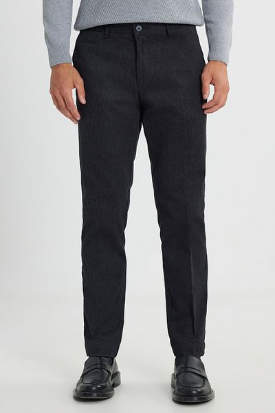 ALTINYILDIZ CLASSICS Pantaloni pentru bărbați, negri, cu model în diagonală, cu potrivire confortabilă - buzunare laterale, bumbac