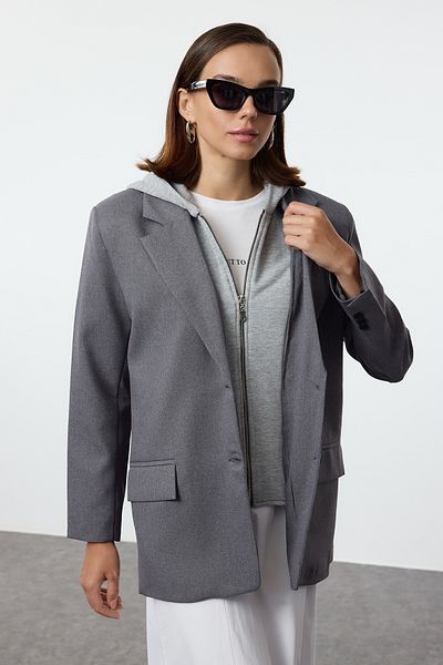 Trendyol Modest Graue Sweatshirtjacke mit Kapuze - TCTAW25CK00002
