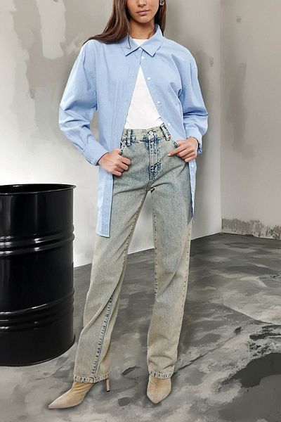 Trendyol Collection Blugi albaștri - mai sustenabili, vintage, drepte, cu efect decolorat, talie normală TWOAW25JE00104