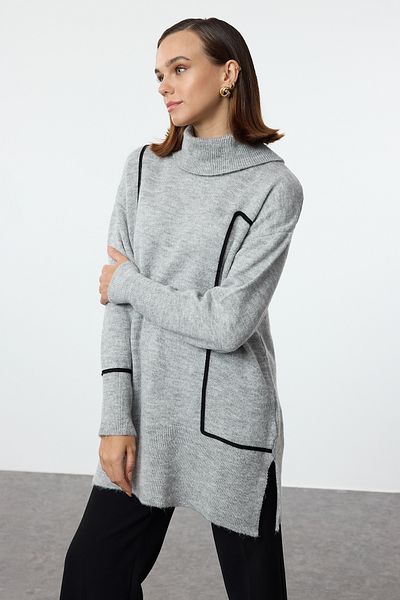 Trendyol Modest Svetr z jemného antracitového úpletu – lemování TCTAW25AK00020