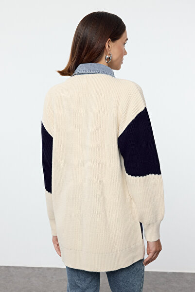 Trendyol Modest Džínový úpletový Cardigan - modrý, TCTAW25TH00018