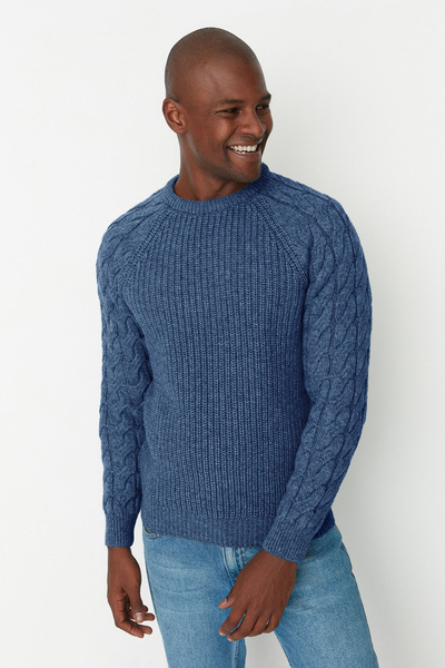 Trendyol Collection Indigo Casual Unisex Regular Fit Lână Gâtul turnat Tricoturi Pulover TMNAW22KZ2059