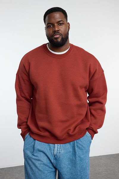 Trendyol Collection Brick Colored Plus Size Fleece Cotton Sweatshirt - Tmnaw25Ao00027