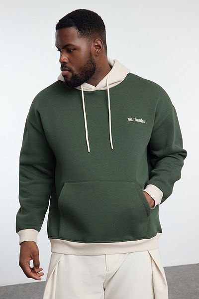 Trendyol Collection Khakifarbenes, farbblockiertes Fleece-Sweatshirt mit weitem Schnitt in Übergröße – TMNAW25AO00035