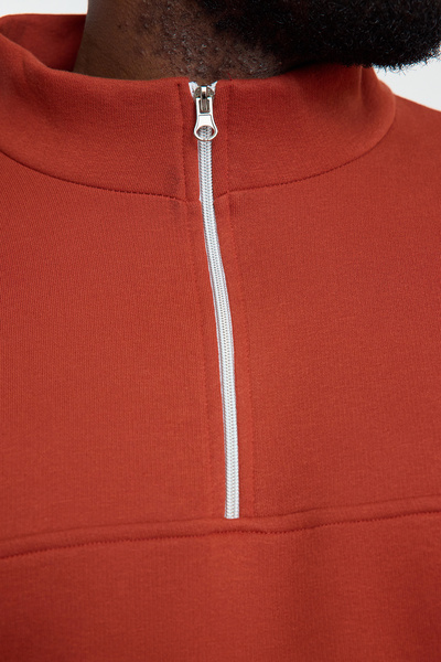 Trendyol Collection Brick Colored Oversize Zippered Sweatshirt - TMNAW25AO00028