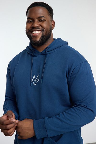 Trendyol Collection Φούτερ Indigo Hood Fleece μεγάλου μεγέθους - TMNAW25AO00006