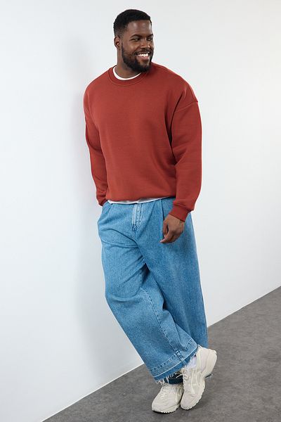 Trendyol Collection Brick Colored Plus Size Fleece Cotton Sweatshirt - Tmnaw25Ao00027