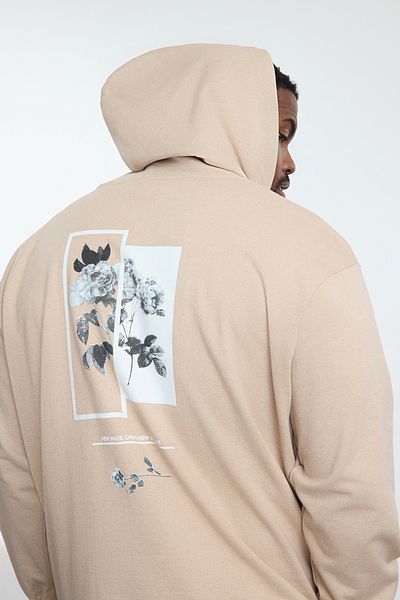 Trendyol Collection Fleece Hooded Floral Printed Oversize Sweatshirt - Large Size Tmnaw25Ao00021