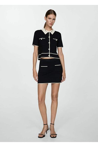 MANGO Woman Contrast Stripe Short-Sleeved Cardigan