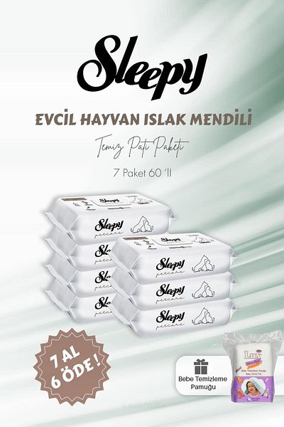 Sleepy 60 Pcs Pet Wet Towels - Buy 7 Get 6 Pay, Baby Cleaning Cotton