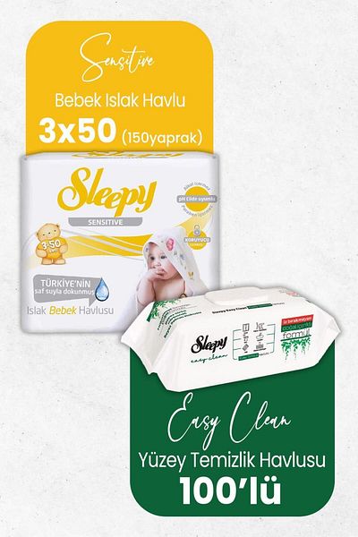 Sleepy Wet Baby Wipes - 3X50 Pieces and 100 Pieces Cleaning Towels