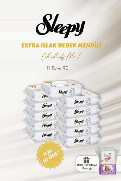 Sleepy 90 Extra Wet Baby Towels - Buy 11 Get 10 Pay Baby Cotton