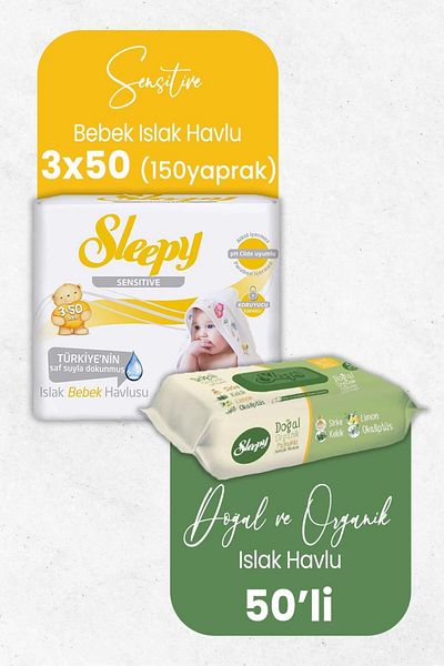Sleepy Natural Organic Wet Wipes - 50' Pack and Sensitive Baby Wet Wipes 3 X 50' Pack