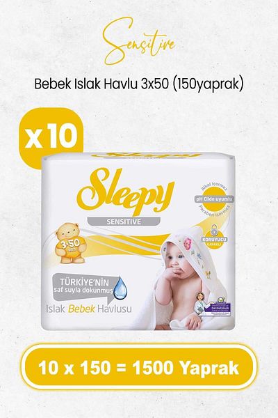 Sleepy Wet Sensitive Baby Wipes - 3X50X10 Pieces (1500 Sheets)
