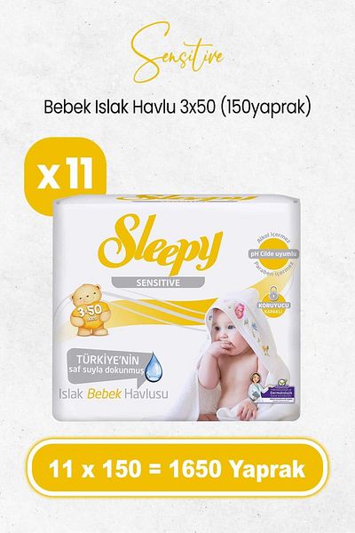 Sleepy Wet Sensitive Baby Wipes - 3X50X11 Pieces (1650 Sheets)