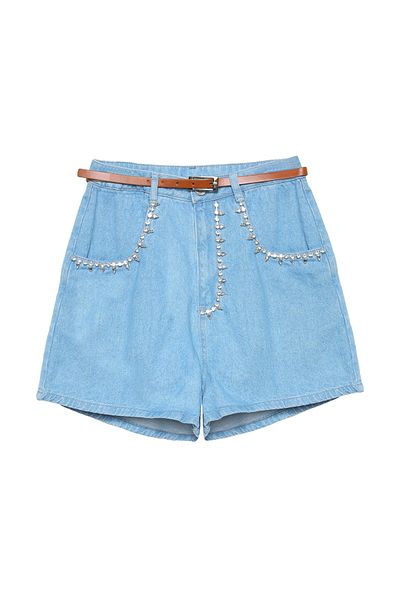 Quzu Mini pantaloni scurți din denim Blue Stone - Cu accesoriu pentru centură