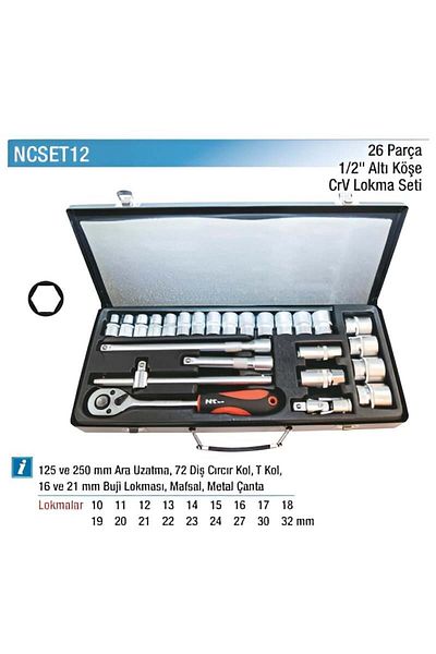 Nt Tools 26 Piece 1/2" Hexagon Socket Set Ncset12