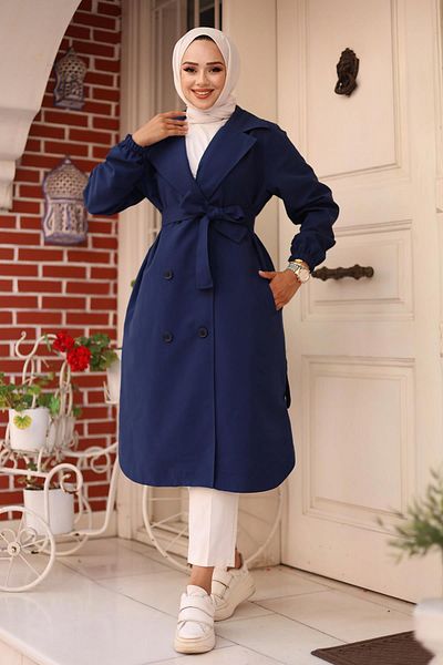 MİSSKAYLE Indigo Trench Coat - Epaulet Detailed, Model 4432