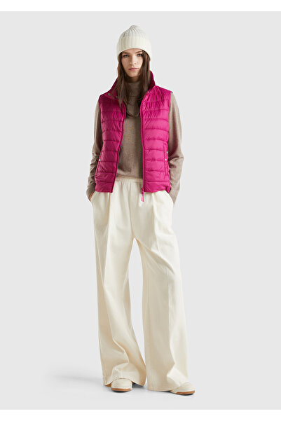 United Colors of Benetton Kadın Fuşya Recycled Polyester Dolgulu  Pufa Yelek