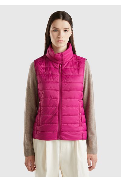 United Colors of Benetton Women's Fuchsia Recycled Polyester Padded Pufa Vest