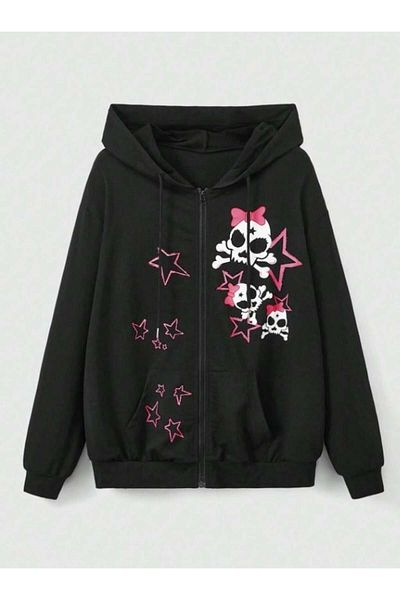 Aesthia Ζακέτα Unisex με κουκούλα MINGALONDON Black Punk Printed Oversize