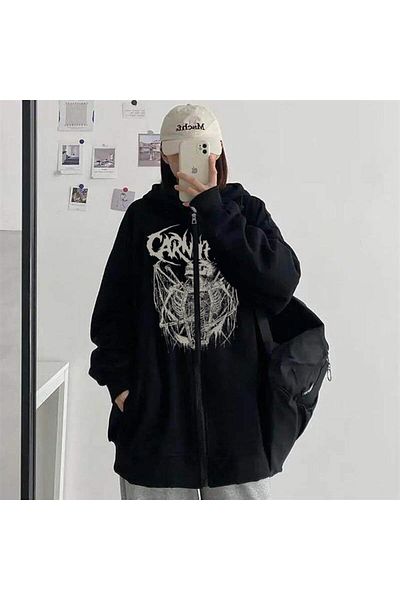 Aesthia MINGALONDON Carnifex Printed - Unisex Black Oversize Ζακέτα με κουκούλα