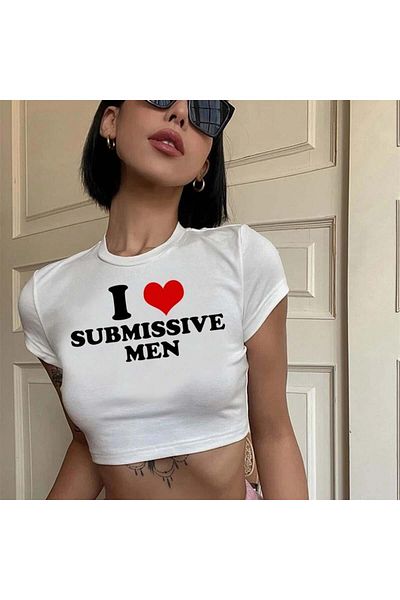 Aesthia MINGALONDON White Crop - Τυπωμένο 'I Love Submisseve'