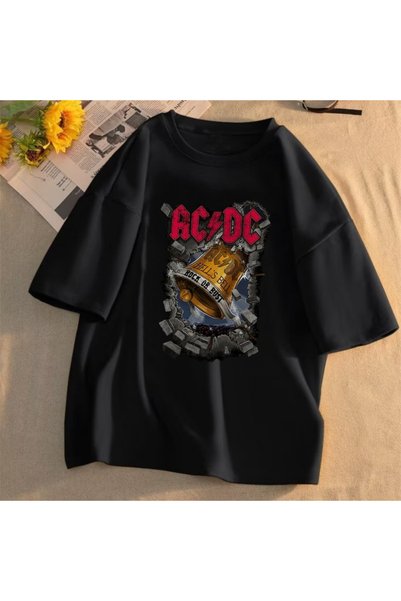 Aesthia МИНГАЛОНДОН Рок серија AC/DC штампана црна унисекс мајица већег формата