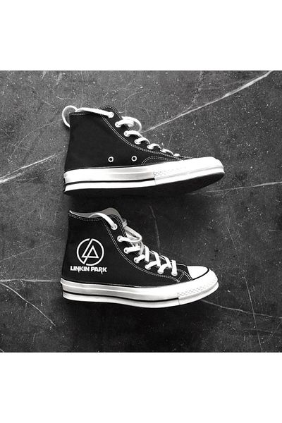 Aesthia Mingalondon Rock Series - Linkin Park Patterned Black Canvas Shoes