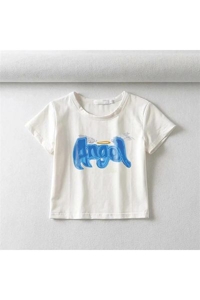 Aesthia MINGALONDON - Λευκό Crop πουκάμισο, Angel Printed