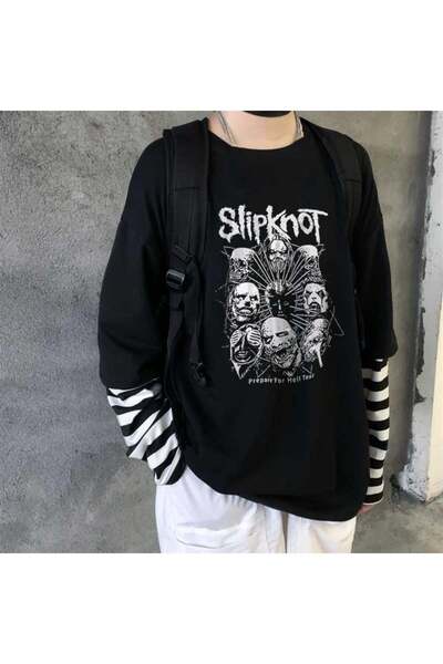 Aesthia Slipknot Heads Štampano Unisex crna T-shirt - MINGALONDON lažni rukavi