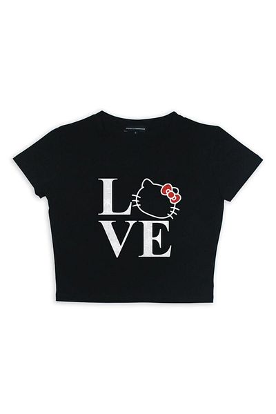 Aesthia MINGALONDON - Μαύρο Crop πουκάμισο, Love Cat Printed