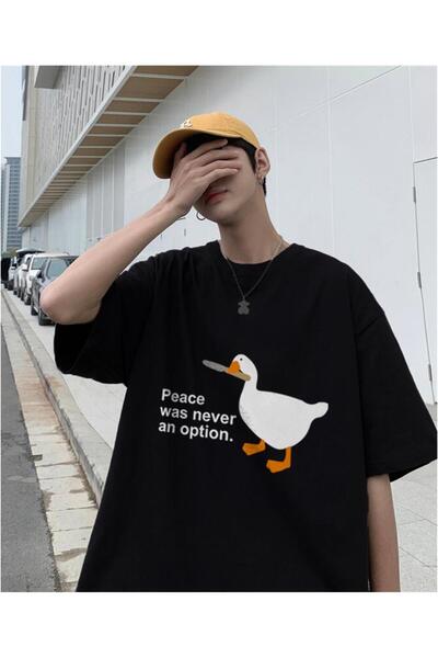 Aesthia MİNGALONDON Crni Unisex O Oversize kroj T T-shirt - 'Mir nikada nije ...