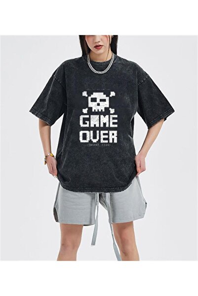 Aesthia MİNGALONDON Game Over Unisex Πλενόμενο Vintage T-shirt