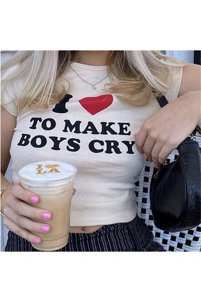 Aesthia Τυπωμένο MINGALONDON White Crop - "I Love To Make Boys Cry"