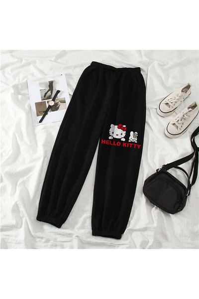Aesthia MINGALONDON Hello Kitty εμπριμέ υπερμεγέθη Unisex μαύρο παντελόνι