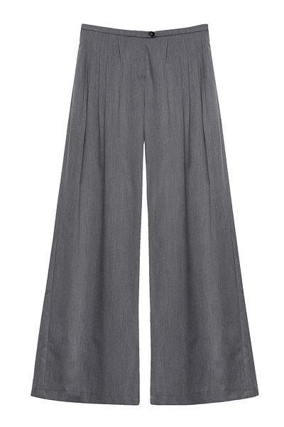 Quzu Gray Trousers with High Waist and Pleat Detail