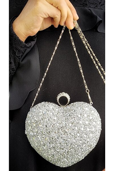 GP GUES POLO Stone Detailed Heart Women's Evening Bag