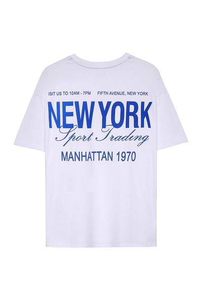 Quzu Λευκό T-Shirt - New York Text Printed