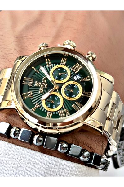 Reward 3 Atm Waterproof Men's Wristwatch - Gold Color, Steel Cord, Bracelet Included