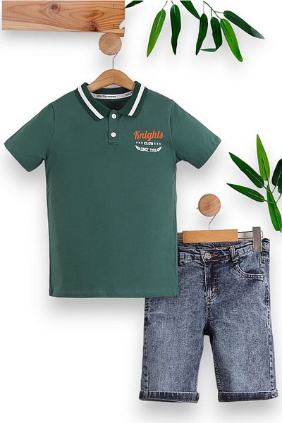 Egelite BOY'S SUMMER JEANS SHORTS POLO COLLAR COOL BOTTOM TOP SET 6-10 YEARS