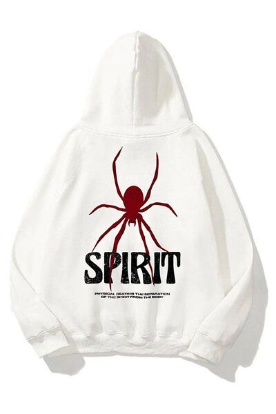 SeusCraft Hanorac supradimensionat Spirit Spider - Imprimat alb, cu buzunare,...