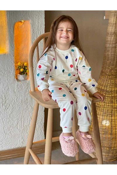 BUUFUU Colorful Balloon Printed Long Sleeve Suit Set for Girl