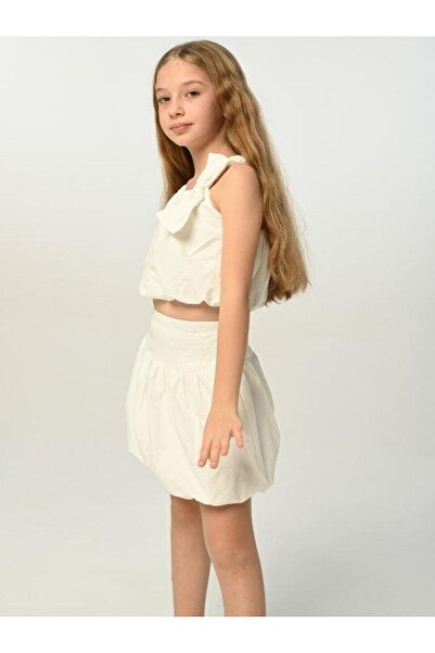 Çikoby Fata - Bluză cu bretele și costum cu panglică cu fustă