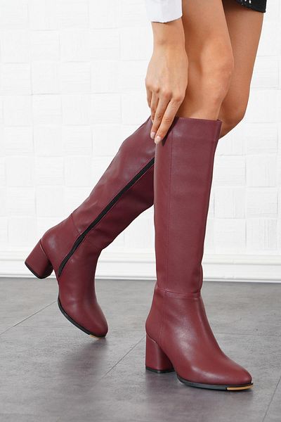 Moda Pie Burgundy Heeled Women's Boots - Heper Pieced